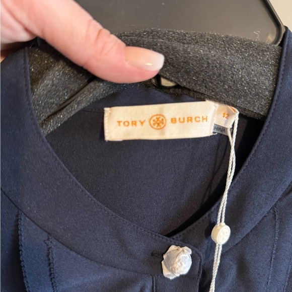 NWT Tory Burch Jane Ruffle Crepe Shirt Dress, Navy Blue, Luxury, size 12 - Picture 8 of 10